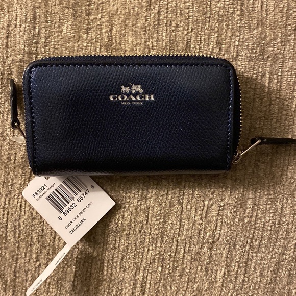 NWT! Coach Crossgrain City Metallic Blue Zip Tote and double zip mini wallet - Picture 4 of 7